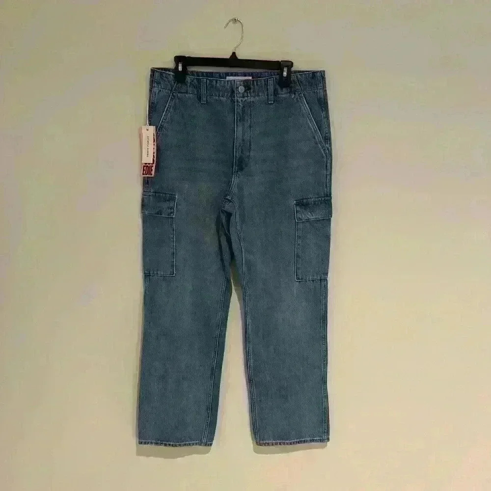 Denim Forum 90’s Edie Blue Low Rise Cargo Jeans 32W New With Tags